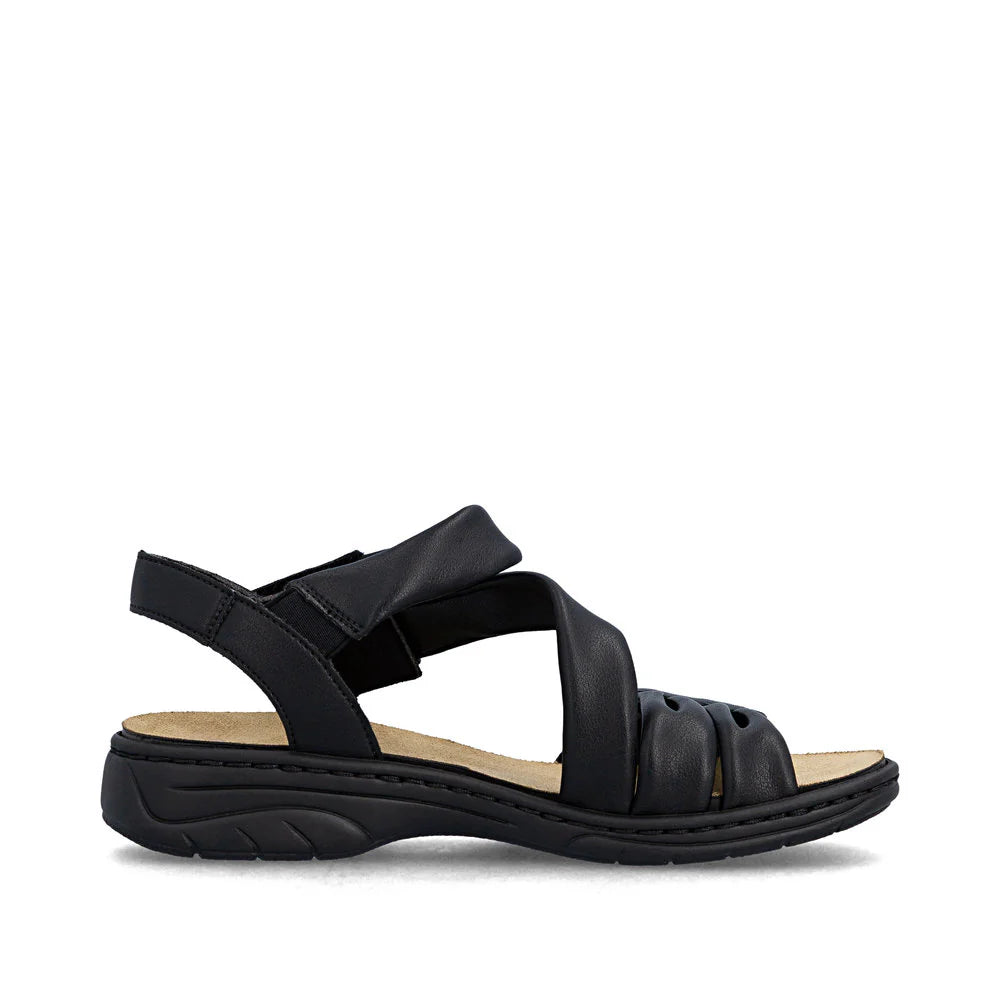 Women's Rieker Black Strap Leather Sandals