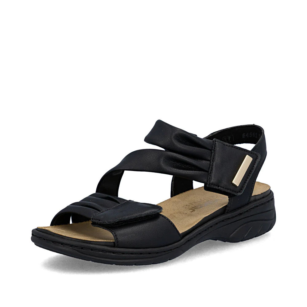 Women's Rieker Black Strap Leather Sandals
