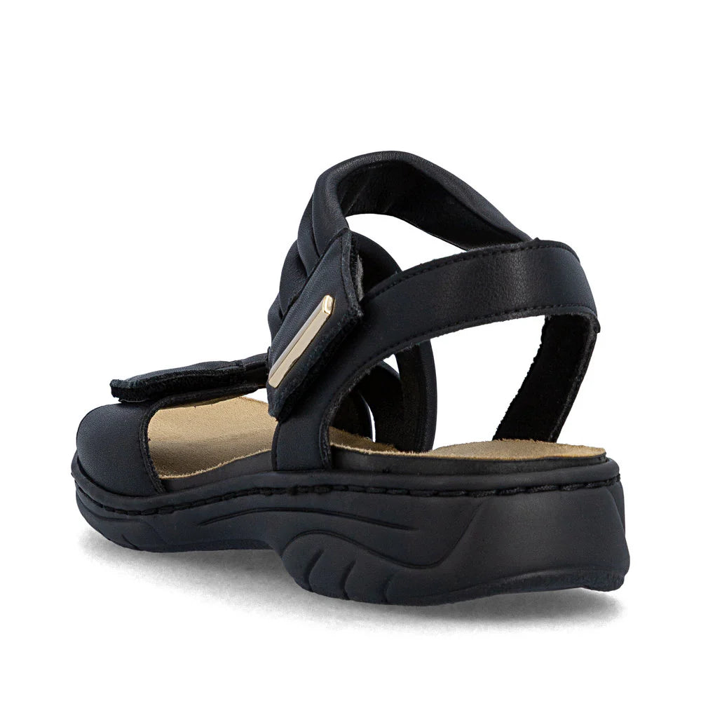 Women's Rieker Black Strap Leather Sandals