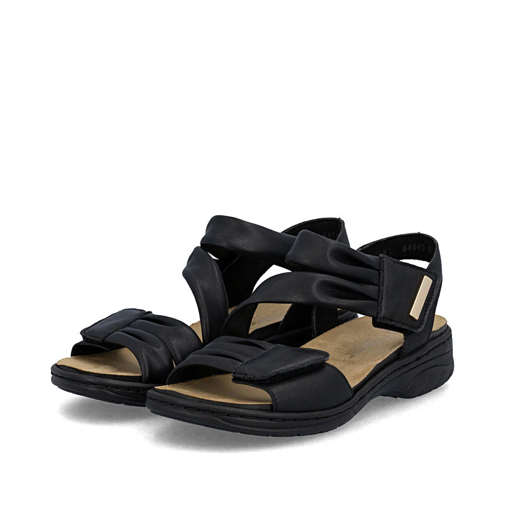 Women's Rieker Black Strap Leather Sandals